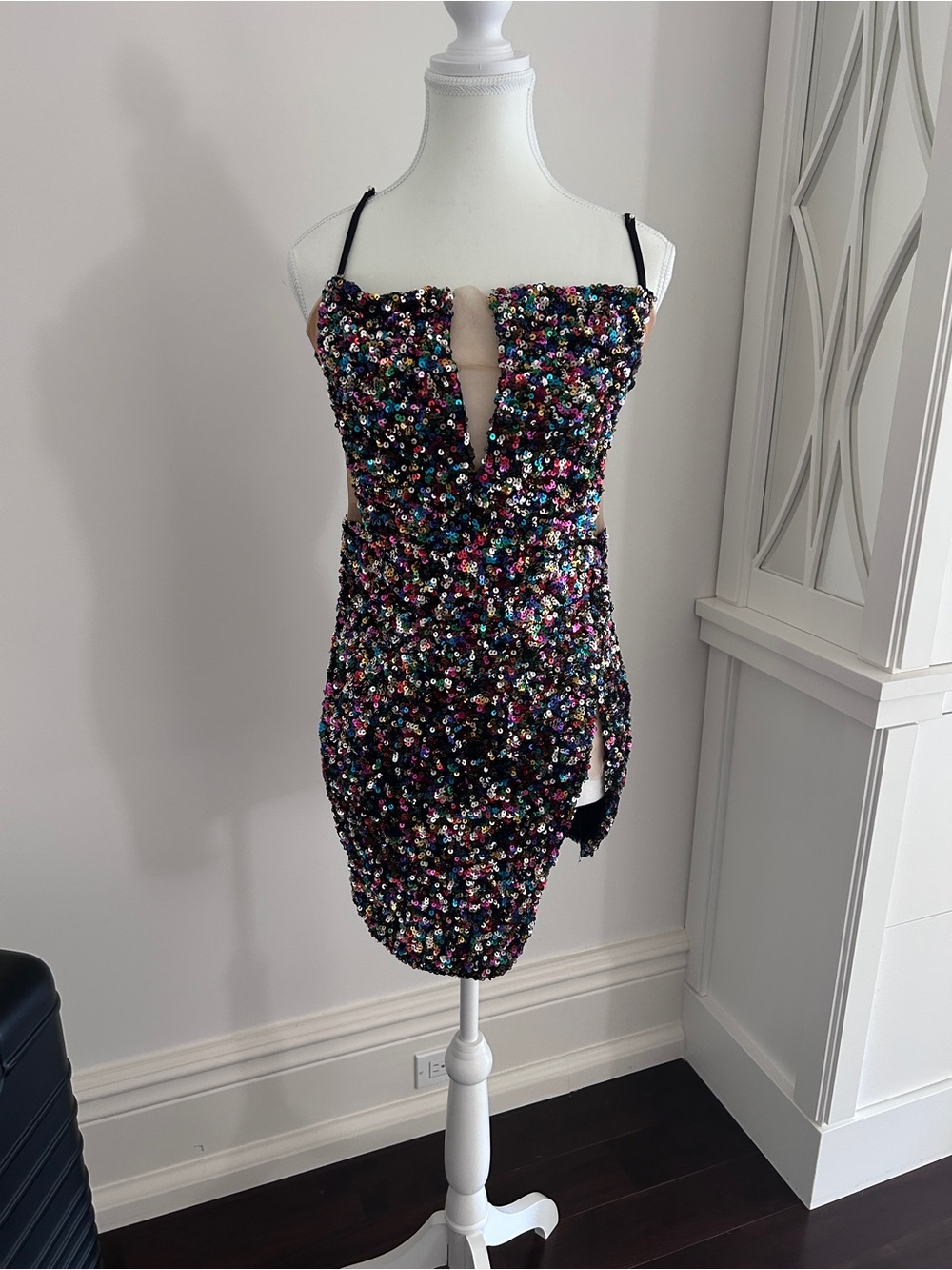 Fashion Nova Black Multicolor Sequin Bodycon Mini Dress